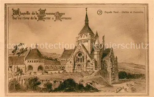 AK / Ansichtskarte Dormans Chapelle de la Reconnaissance sur les rives de la Marne Cloitre et Ossuaire Dessin Kuenstlerkarte Dormans