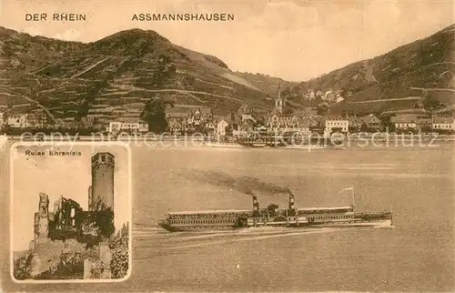 AK / Ansichtskarte Assmannshausen Ruine Ehrenfels Dampfer  Assmannshausen