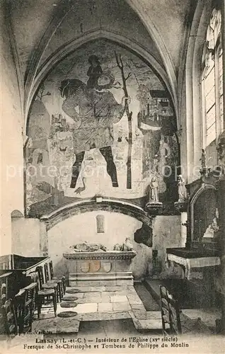 AK / Ansichtskarte Lassay sur Croisne Interieur de l Eglise Fresque de Saint Christophe Tombeau de Philippe du Moulin Lassay sur Croisne