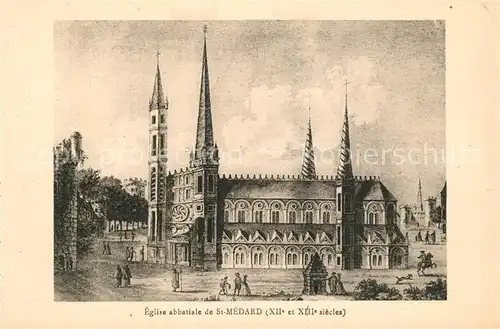 AK / Ansichtskarte Soissons_Aisne Eglise abbatiale de Saint Medard Dessin Kuenstlerkarte Soissons Aisne