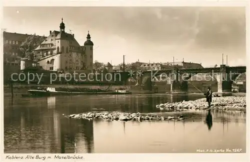 AK / Ansichtskarte Koblenz_Rhein Alte Burg Moselbr?cke  Koblenz_Rhein