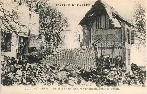 AK / Ansichtskarte Juvigny_Aisne Coin de maisons Rue Principale Route de Leuilly Juvigny Aisne