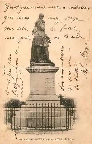 AK / Ansichtskarte Villeneuve de Berg Statue d Olivier de Serres Monument Villeneuve de Berg