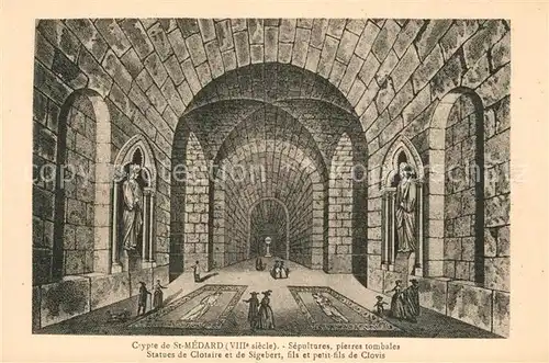 AK / Ansichtskarte Saint_Medard_Aisne Crypte Sepultures Statues Dessin Kuenstlerkarte 