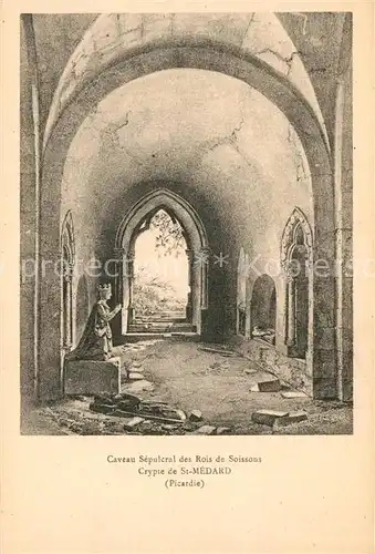 AK / Ansichtskarte Saint_Medard_Aisne Crypte Caveau Sepulcral des Rois de Soisson Dessin Kuenstlerkarte 