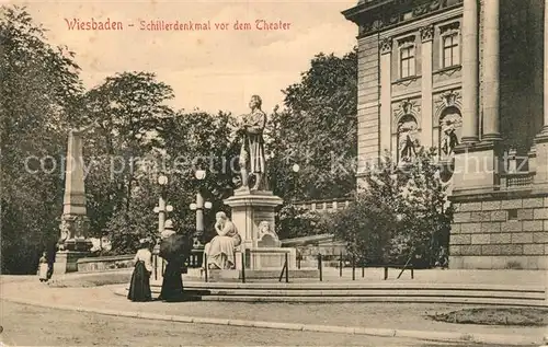 AK / Ansichtskarte Wiesbaden Schillerdenkmal Theater  Wiesbaden