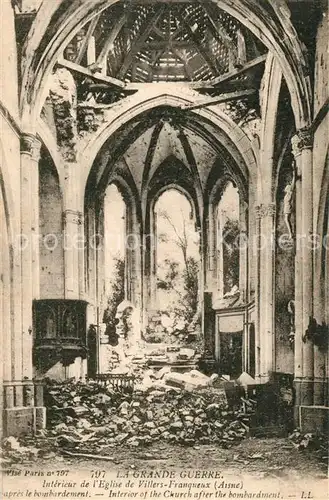 AK / Ansichtskarte Villers Franqueux Interieur de l Eglise apres le bombardement Ruines de la Grande Guerre Truemmer 1. Weltkrieg Villers Franqueux