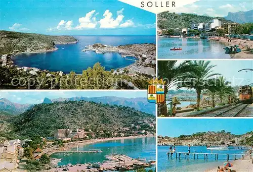 AK / Ansichtskarte Soller_Mallorca Kuestenpanorama Bucht Hafen Strand Eisenbahn Soller_Mallorca