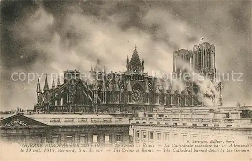 AK / Ansichtskarte Reims_Champagne_Ardenne Cathedrale incendiee par les Alemands  Reims_Champagne_Ardenne