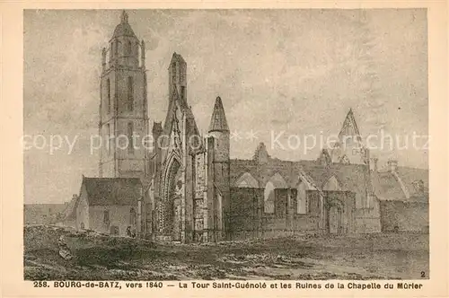 AK / Ansichtskarte Le_Bourg de Batz Tour Saint Guenole Ruines de la Chapelle du Murier Dessin Kuenstlerkarte Le_Bourg de Batz