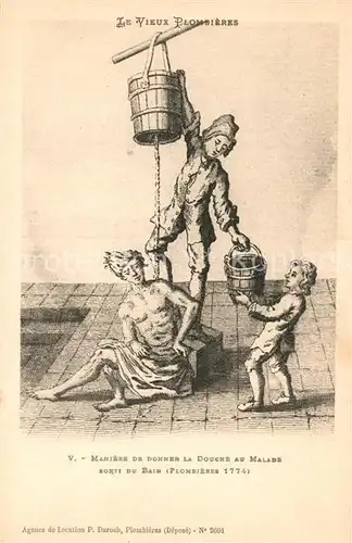 AK / Ansichtskarte Vieux_Plombieres Maniere de donner la douche au malade Sorti du Bain 1774 Dessin Kuenstlerkarte Vieux Plombieres