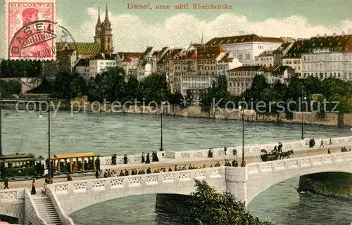 AK / Ansichtskarte Basel_BS Mittlere Rheinbr?cke Strassenbahn Basel_BS