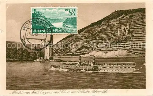 AK / Ansichtskarte Bingen_Rhein M?useturm Ruine Ehrenfels Dampfer  Bingen Rhein