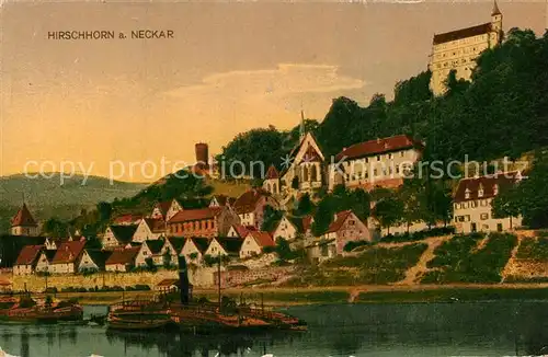 AK / Ansichtskarte Hirschhorn_Neckar Blick ueber den Fluss zur Stadt mit Schloss Hirschhorn Neckar