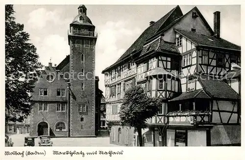 AK / Ansichtskarte Mosbach_Baden Marktplatz mit Rathaus Altstadt Fachwerkhaus Mosbach_Baden