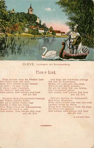 AK / Ansichtskarte Cleve_Kleve Lohengrin mit Schwanenburg Clever Lied Cleve_Kleve