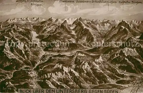 AK / Ansichtskarte Berchtesgaden Blick ueber den Untersberg gegen Sueden Panoramakarte Nr. 54 Feller Karte Berchtesgaden