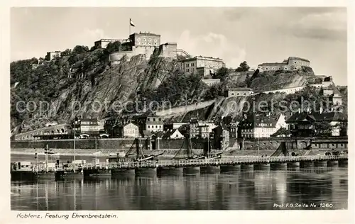 AK / Ansichtskarte Koblenz_Rhein Schiffbruecke Festung Ehrenbreitstein Koblenz_Rhein