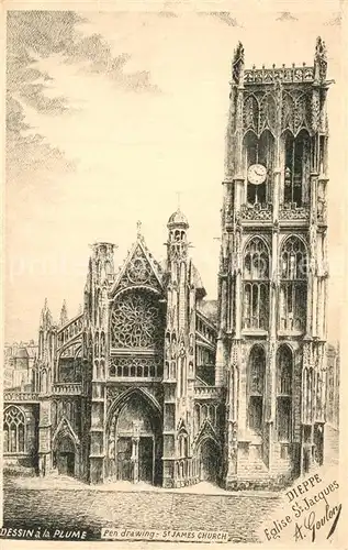 AK / Ansichtskarte Dieppe_Seine Maritime Eglise Saint Jacques Dessin Kuenstlerkarte Dieppe Seine Maritime