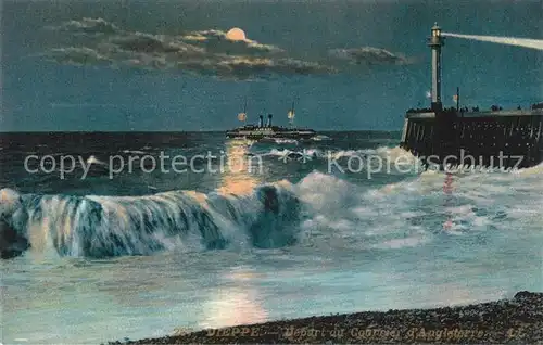 AK / Ansichtskarte Dieppe_Seine Maritime Depart du Courier d Angleterre au claire de lune Dessin Kuenstlerkarte Dieppe Seine Maritime