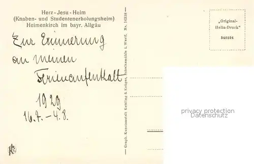 AK / Ansichtskarte Heimenkirch Herz Jesu Heim Erholungsheim Garten Kegelbahn Heimenkirch