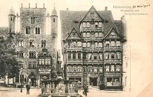 AK / Ansichtskarte Hildesheim Wedekind und Tempelherrenhaus Historische Gebaeude Brunnen Hildesheim