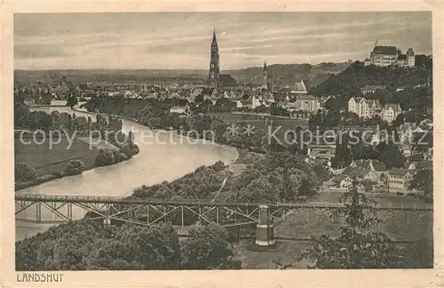 AK / Ansichtskarte Landshut_Isar Stadtpanorama mit Blick ueber die Isar Landshut Isar