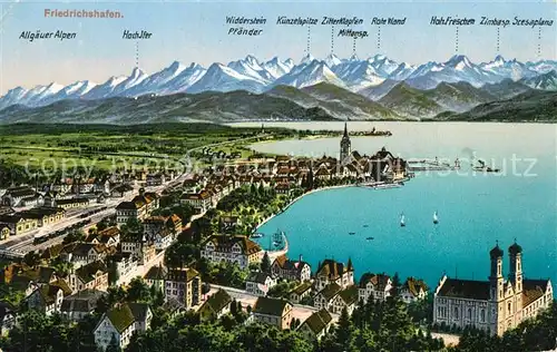 AK / Ansichtskarte Friedrichshafen_Bodensee Stadtpanorama Alpen aus der Vogelperspektive Friedrichshafen Bodensee