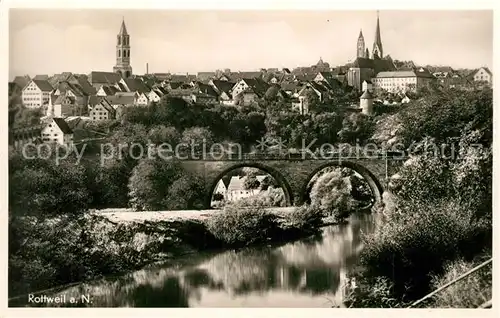 AK / Ansichtskarte Rottweil_Neckar Partie am Neckar Bruecke Blick zur Stadt Rottweil Neckar
