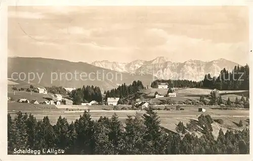 AK / Ansichtskarte Scheidegg_Allgaeu Gesamtansicht mit Alpenpanorama Scheidegg Allgaeu