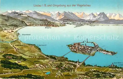 AK / Ansichtskarte Lindau_Bodensee und Umgebung Alpenpanorama aus der Vogelschau Lindau Bodensee