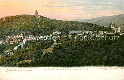 AK / Ansichtskarte Falkenstein_Taunus Ansicht mit Heilanstalt und Burgruine Falkenstein_Taunus