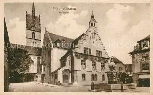 AK / Ansichtskarte Friedrichshafen_Bodensee Rathaus Brunnen Kirchturm Friedrichshafen Bodensee