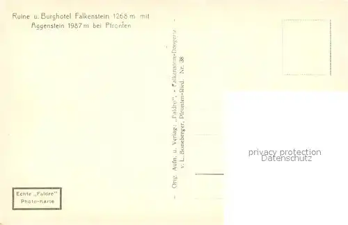 AK / Ansichtskarte Pfronten Ruine und Burghotel Falkenstein mit Aggenstein Pfronten