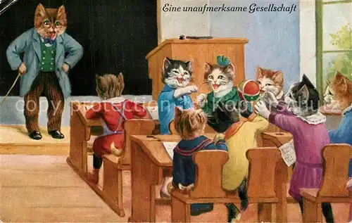 AK / Ansichtskarte Luebeck Katzenschule Eine unaufmerksame Gesellschaft Luebeck