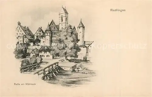 AK / Ansichtskarte Riedlingen_Donau Altstadt Donaubruecke Zeichnung Riedlingen Donau