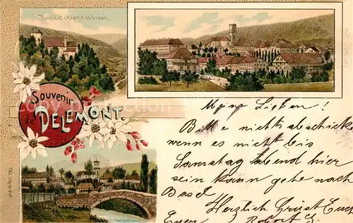 AK / Ansichtskarte Delemont Ruines et chapelles de Vorburg Le Pont Panorama Delemont