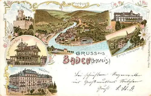 AK / Ansichtskarte Baden_AG Schartenfels Restaurant Chalet Berna Grand Hotel Total Casino Partie an der Limmat Baden_AG