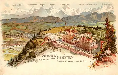 AK / Ansichtskarte Gurten_Bern Panorama mit Schweizer Alpen Gurten Bern