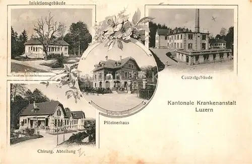 AK / Ansichtskarte Luzern_LU Kantonale Krankenanstalt Infektions und Centralgebaeude Chirurg Abtlg Pfoertnerhaus Luzern_LU