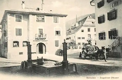 AK / Ansichtskarte Samaden Engadiner Haeuser Brunnen Samaden