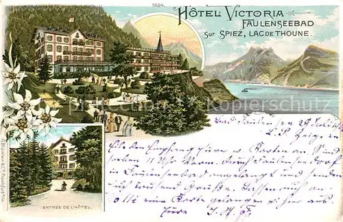 AK / Ansichtskarte Faulensee_Thunersee Hotel Victoria Faulenseebad Entree de l Hotel Faulensee_Thunersee
