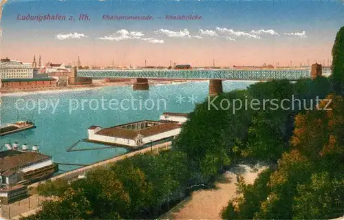 AK / Ansichtskarte Ludwigshafen_Rhein Rheinpromenade Rheinbr?cke Ludwigshafen Rhein