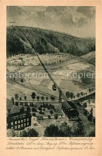 AK / Ansichtskarte Oberwiesenthal_Erzgebirge Schwebebahn Sporthotel Kuenstlerkarte Oberwiesenthal Erzgebirge