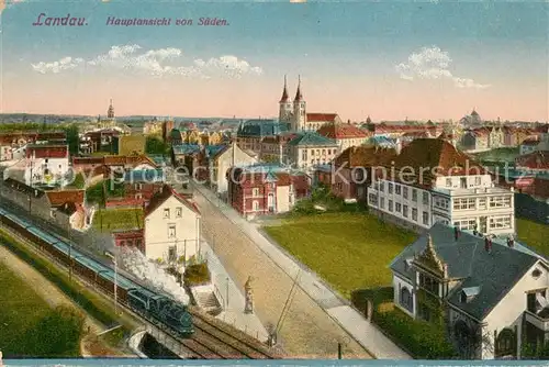 AK / Ansichtskarte Landau_Pfalz Hauptansicht von Sueden Eisenbahn Landau Pfalz