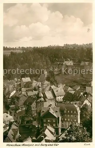 AK / Ansichtskarte Monschau Stadtbild mit Burg und Rur Monschau