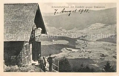 AK / Ansichtskarte Bayerisch_Eisenstein Arberschutzhaus mit Aussicht gegen Eisenstein Bayerischer Wald Bayerisch_Eisenstein