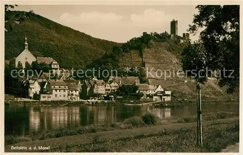 AK / Ansichtskarte Beilstein_Mosel Uferpartie an der Mosel Blick zur Burgruine Beilstein_Mosel