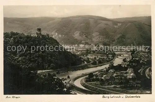 AK / Ansichtskarte Stolzenfels Panorama Rheintal mit Blick zur Burg Lahneck Stolzenfels