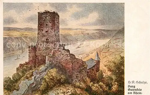 AK / Ansichtskarte Kaub Burg Gutenfels am Rhein Steinzeichnung Schulze Kuenstlerkarte Kaub